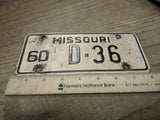 Vtg 1960 Missouri D 36 Motorcycle License Plate Man Cave Rat Bike