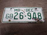 Vtg 1968 Missouri 26 948 Motorcycle License Plate Man Cave Rat Bike
