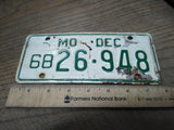 Vtg 1968 Missouri 26 948 Motorcycle License Plate Man Cave Rat Bike