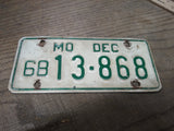Vtg 1968 Missouri 13 868 Motorcycle License Plate Man Cave Rat Bike