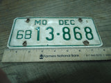 Vtg 1968 Missouri 13 868 Motorcycle License Plate Man Cave Rat Bike