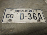 Vtg 1960 Missouri D 36A Motorcycle License Plate Man Cave Rat Bike