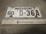 Vtg 1960 Missouri D 36A Motorcycle License Plate Man Cave Rat Bike