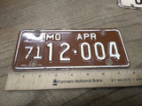 Vtg 1971 Missouri 12 004 Motorcycle License Plate Man Cave Rat Bike