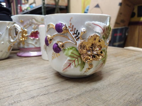 Vtg Fancy Embossed 3-D Lusterware Gold Mustache Coffee Tea Cup Germany Nice!
