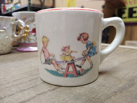 Vtg Miller Furniture Verona Pa 3 Children Playing Porcelain Juice Tea Cup Nice!