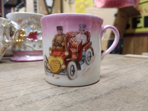 Vtg Antique Car w/Driver and Passenger Porcelain Coffee Tea Cup Germany