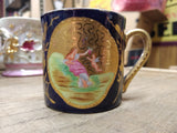 Vtg Woman Cherub Fancy Lusterware Cobalt Blue Gold Coffee Tea Cup Germany Nice!