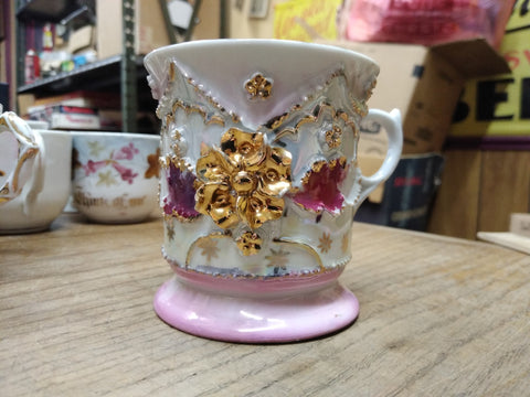 Vtg Erphila Fancy Floral Lusterware Gold Pink White Coffee Tea Cup Germany Nice