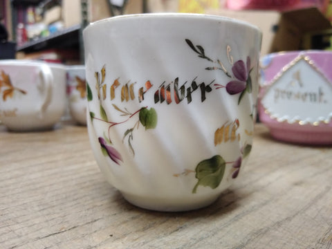 Vtg Fancy Remember Me Lusterware Pink Floral Coffee Tea Cup Germany Nice!