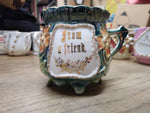 Vtg From A Friend Fancy Lusterware Green Gold White Coffee Tea Cup Germany Nice!