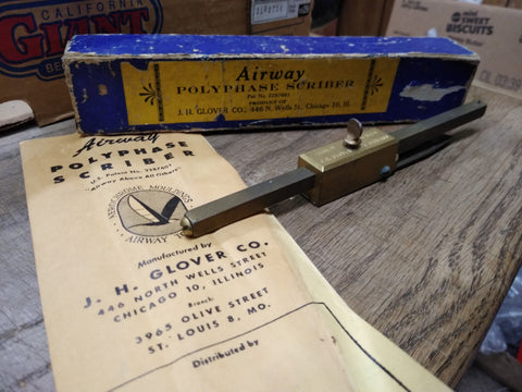 Vtg Airway Polyphase Scriber 8 inch J.H.GLOVER CO Chicago Instructions Orig Box!