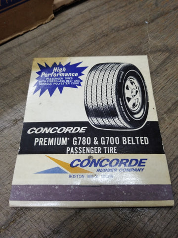 Vtg Concorde Rubber Co Advertising Matchbook High Performance Passenger Tires