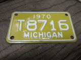 Vtg 1970 Michigan T 8716 Motorcycle License Plate Man Cave Rat Bike