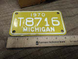 Vtg 1970 Michigan T 8716 Motorcycle License Plate Man Cave Rat Bike