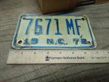 Vtg 1972 NC North Carolina 7671 MF Motorcycle License Plate Man Cave Rat Bike