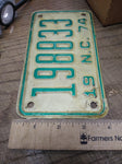 Vtg 1974 NC North Carolina 198833 Motorcycle License Plate Man Cave Rat Bike