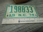 Vtg 1974 NC North Carolina 198833 Motorcycle License Plate Man Cave Rat Bike