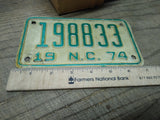 Vtg 1974 NC North Carolina 198833 Motorcycle License Plate Man Cave Rat Bike