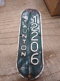 Vtg 1960's Taunton Massachusetts Bicycle License Plate 12206 Rat Bike Man Cave