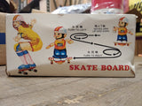 Vtg LK Mechanical Wind Up Skate Board Rider Original Box needs key Works Great!