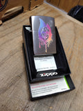 Vtg NOS Sealed 2018 Zippo Skull Flame Brushed Chrome Cigarette Lighter Orig Box!