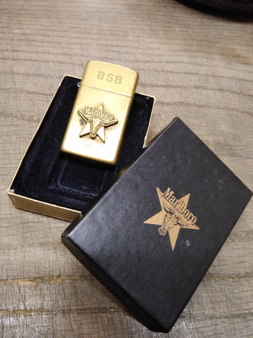 Vtg 1991 Zippo Slim Brass Marlboro Longhorn Star Cigarette Lighter Initials BSB!