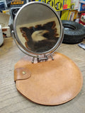 Vtg Cross Travel Folding Shaving Mirror w/Leather Case Compact 5.25” Camping