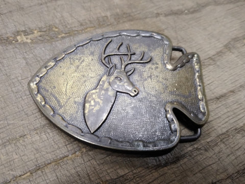 Vtg 8 Point Buck on Indian Arrow Head Brass Belt Buckle 2.25"