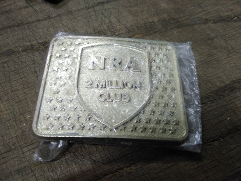 Vtg NOS NRA 2 Million Club Gold Tone with Stars Belt Buckle Great Shape!