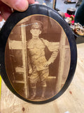 Vtg Mourning Picture WW1 Soldier Uniform Military US Metal Pin 8" Army Officer