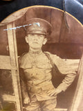Vtg Mourning Picture WW1 Soldier Uniform Military US Metal Pin 8" Army Officer
