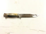 Vtg Romo hunting survival camping knife fixed 6"blade brown leather handle