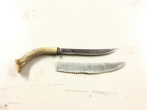 Vtg hand made hunting camping survival knife fixed blade elk horn handle USA