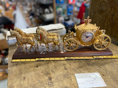 Vtg United Clock Horse Drawn Carriage Stagecoach 21" Mounted Mantle Fancy Electr