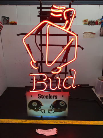Steelers Budweiser Neon Light Football Sign Advertising Collectible Pittsburgh