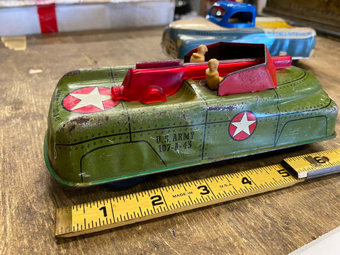 1940's Courtland Tin Litho US ARMY 107-A-43 Friction Toy Truck Military Vtg WW2