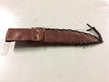 unique fixed blade knife custom w / brown leather sheath metal carved head & hat