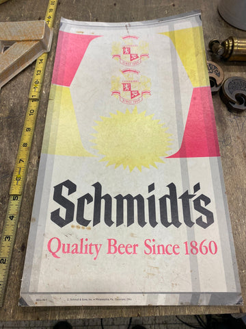Vtg Schmidts beer Sign 1970's 18x10 Breweriana Man Cave Bar room Tavern Collecti