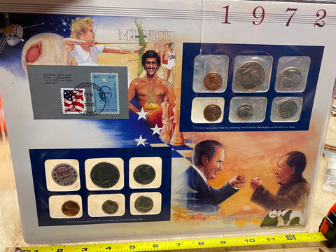 1972 Coin Set Mint Proofs Nixon Mark Spitz Mao Munich Olympics Display Lot colle