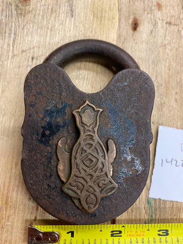 Antiqe Padlock Steel Brass Cover 1800's Civil War Era Vtg Art Deco Fancy Lock