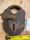 Antiqe Padlock Steel Brass Cover 1800's Civil War Era Vtg Art Deco Fancy Lock