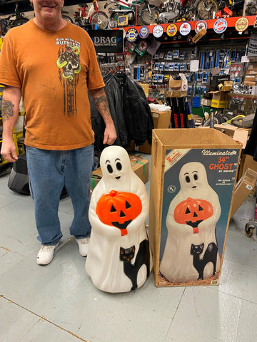 Vtg Empire Halloween Blow Mold 34" Ghost Pumpkin Black cat Box!