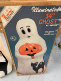 Vtg Empire Halloween Blow Mold 34" Ghost Pumpkin Black cat Box!