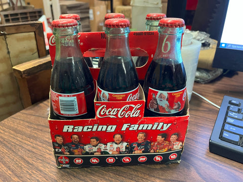 VTG 1990s Coca Cola NASCAR Racing Family 6 pack 8oz. bottles christmas bottles
