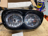Headlight Assy Harley Road glide W visor Trim H4 Halogen FLTR 1998-2012 oem stoc