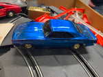 Eldon Slot Car Set 1/32 Red Blue Chrome Camaro Mustang Fastback California Custo