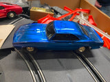 Eldon Slot Car Set 1/32 Red Blue Chrome Camaro Mustang Fastback California Custo