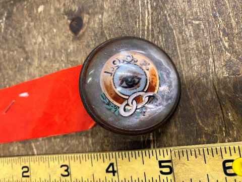 Vtg Glass IOOF Button Badge Emblem Fraternal Independent order Antique Decor!