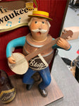 1950s blatz beer keg man banjo Back bar figure statue sign wisconsin Advertising